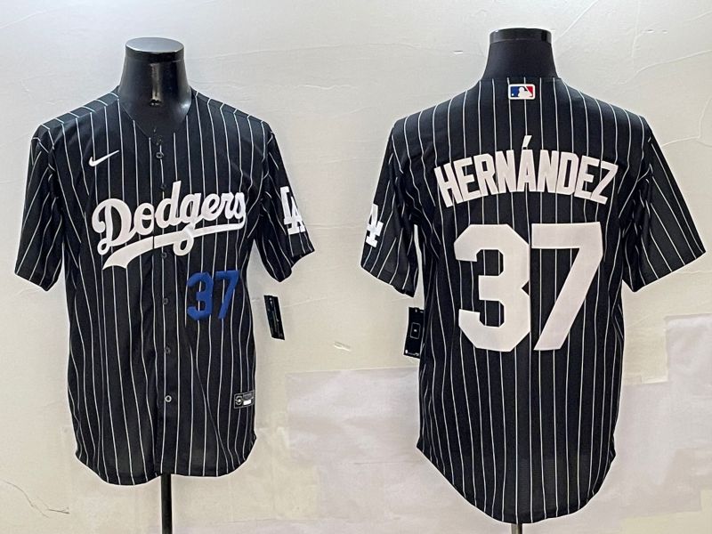 Men Los Angeles Dodgers #37 Hernandez Black Stripe Jointly Name 2025 Nike MLB Jersey style 8->los angeles dodgers->MLB Jersey